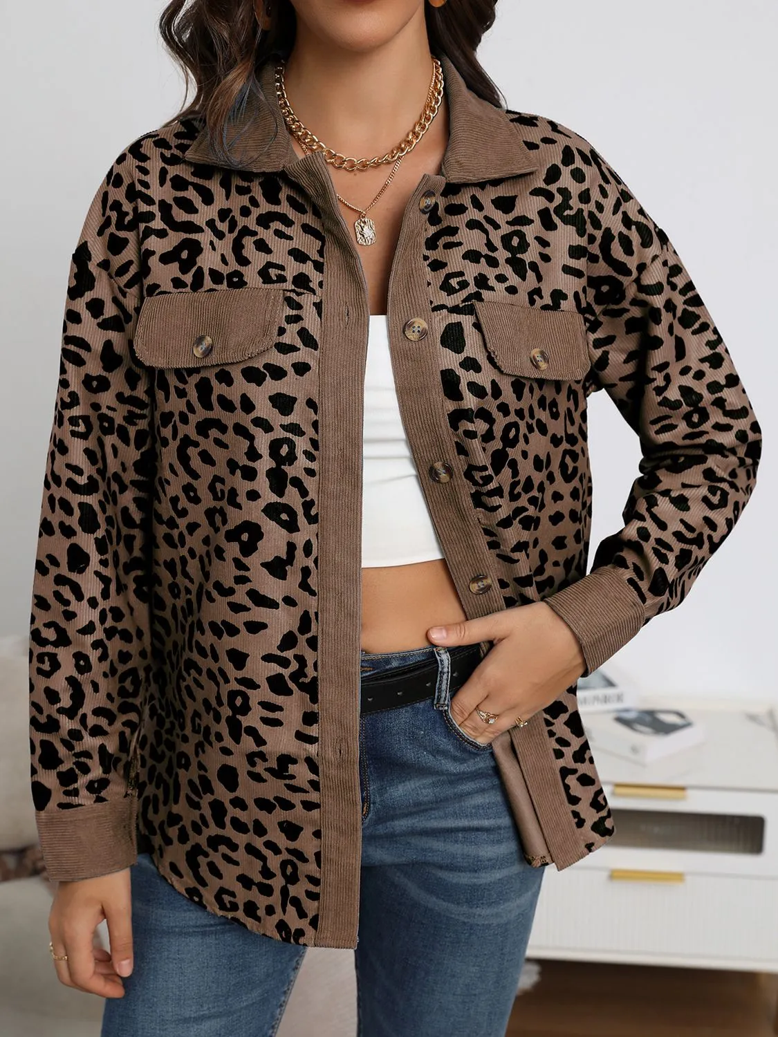 Women Leopard Buttoned Jacket