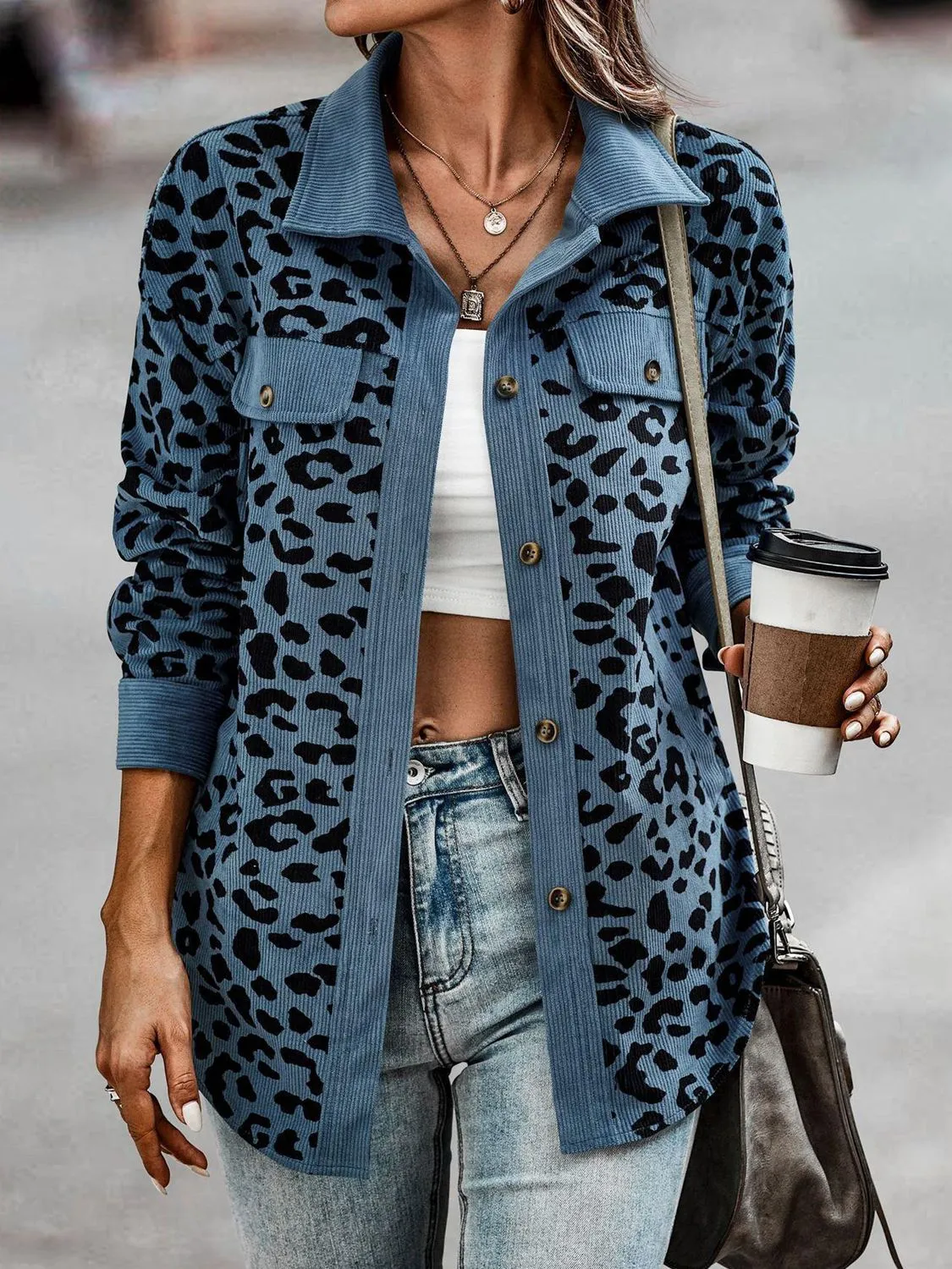 Women Leopard Buttoned Jacket