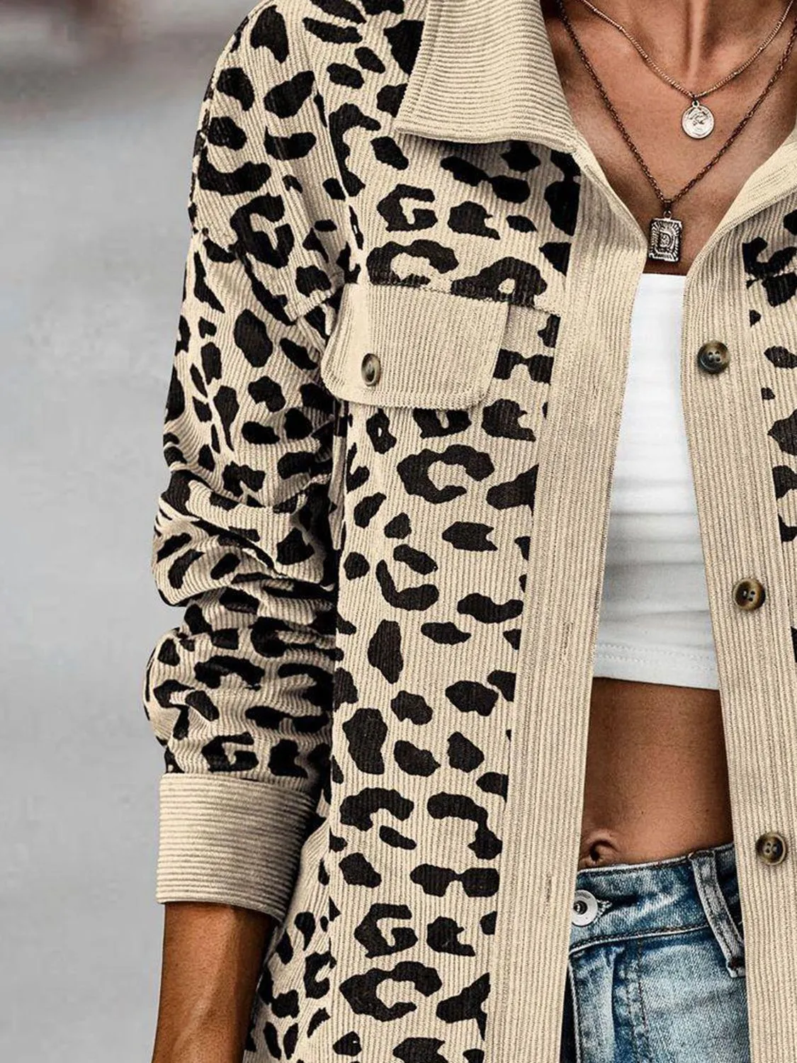 Women Leopard Buttoned Jacket