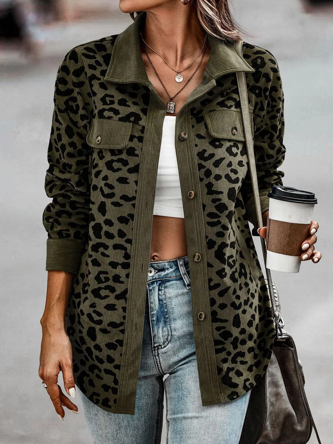 Women Leopard Buttoned Jacket