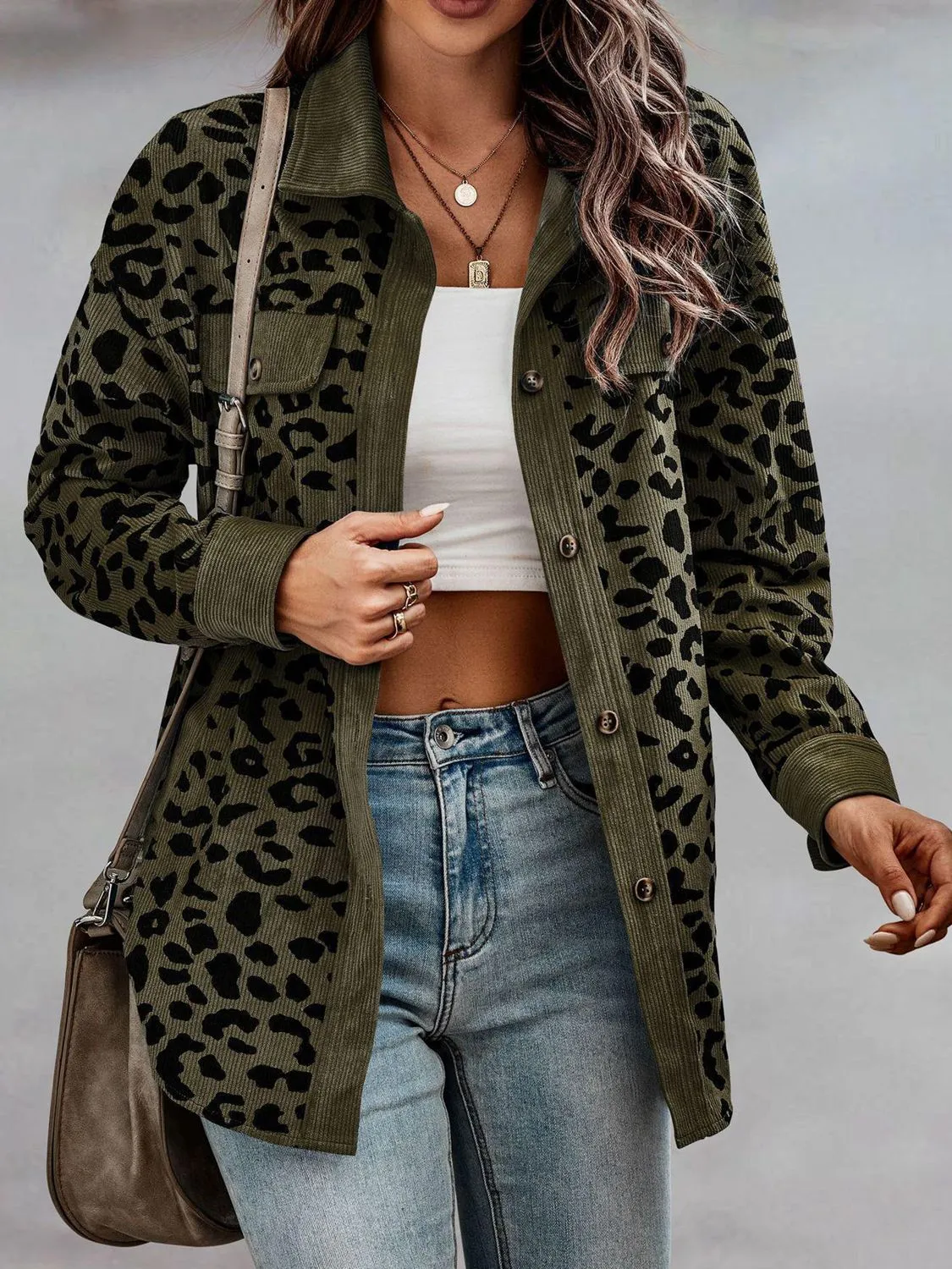 Women Leopard Buttoned Jacket