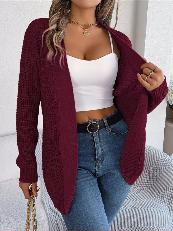 Women's Casual Pocket Long Sleeve Knitted Cardigan Jacket