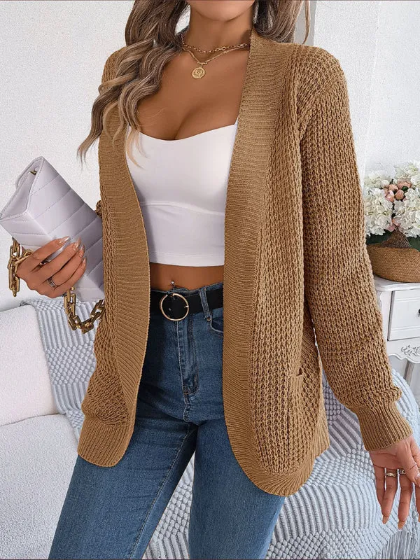 Women's Casual Pocket Long Sleeve Knitted Cardigan Jacket