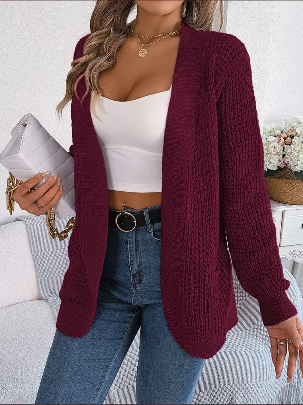 Women's Casual Pocket Long Sleeve Knitted Cardigan Jacket