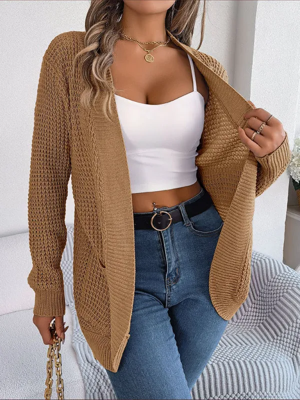 Women's Casual Pocket Long Sleeve Knitted Cardigan Jacket