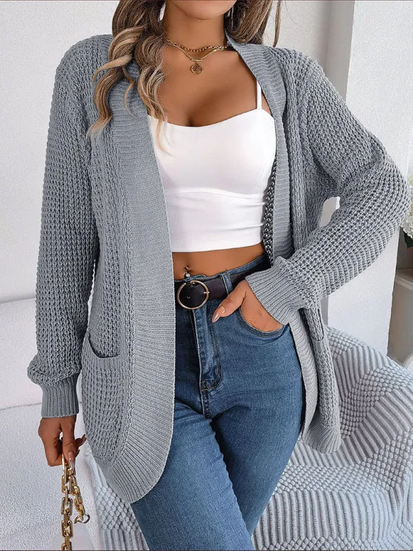 Women's Casual Pocket Long Sleeve Knitted Cardigan Jacket