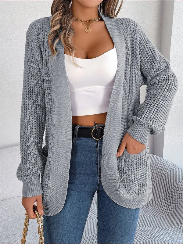 Women's Casual Pocket Long Sleeve Knitted Cardigan Jacket