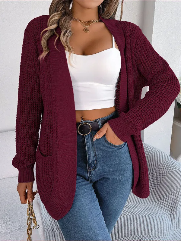 Women's Casual Pocket Long Sleeve Knitted Cardigan Jacket