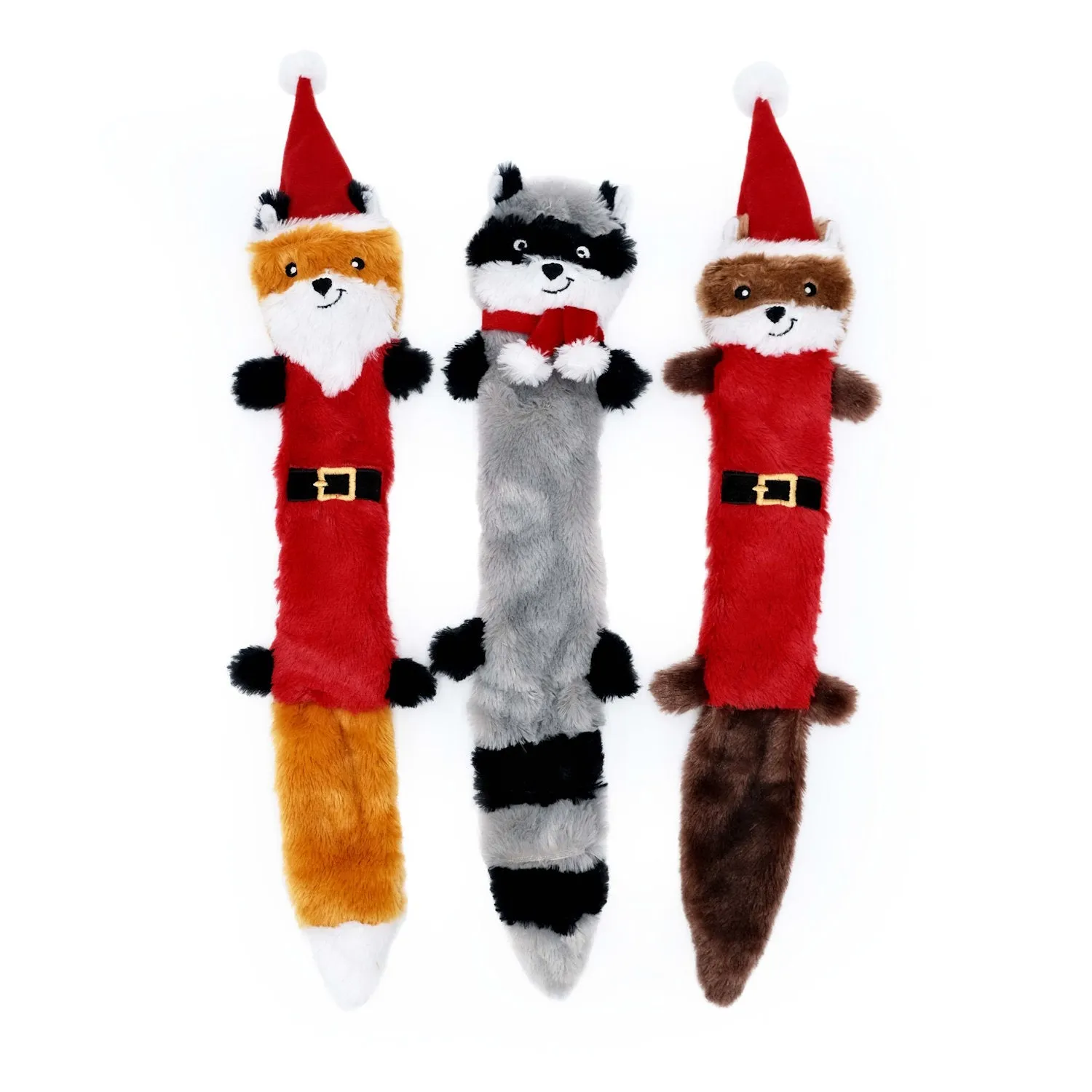 Zippy Pawz Christmas Skinny Peltz Fox Racoon Squirrel No Stuffing Soft Dog Toy