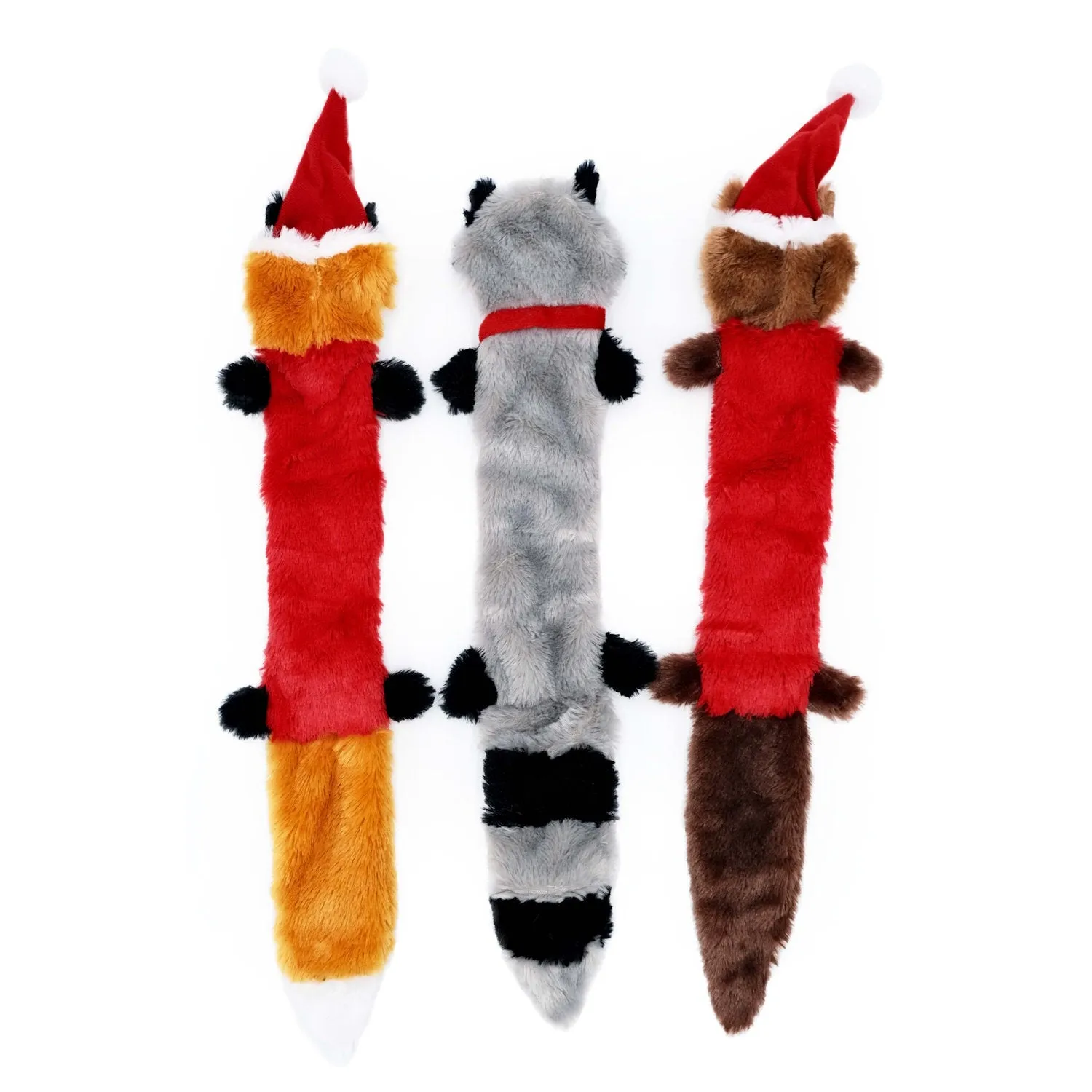 Zippy Pawz Christmas Skinny Peltz Fox Racoon Squirrel No Stuffing Soft Dog Toy